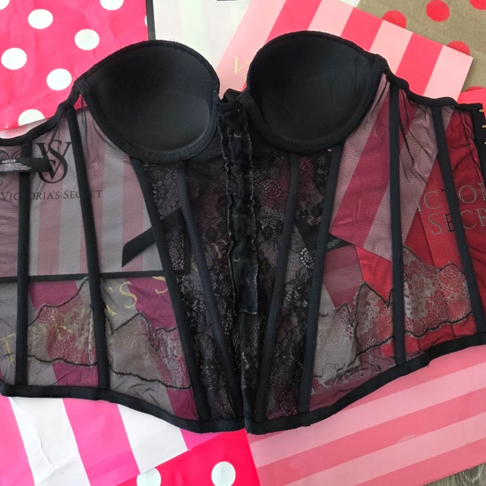 Victoria's Secret Vintage Strapless Push-up Bustier Corset Bra Lace-up Boning - Picture 5 of 13